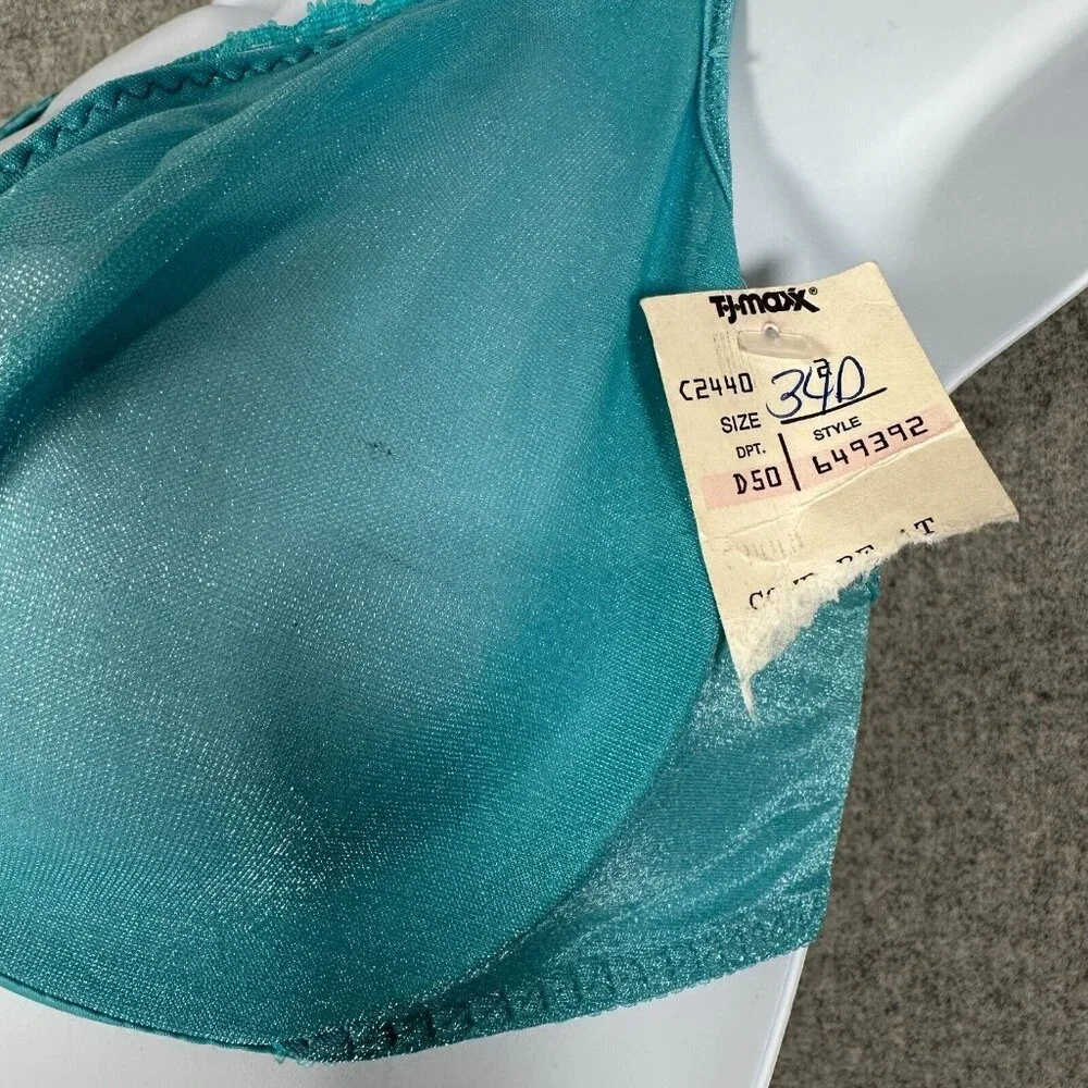 New Vintage Warners 34D Womens Bra Blue Sheer‎ 1516 Adjustable Underwire